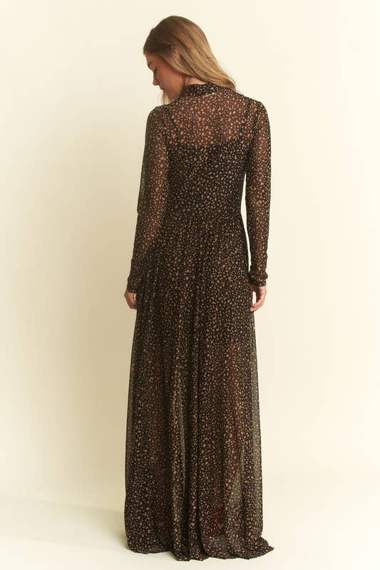 ANIMAL PRINT MESH MAXI DRESS