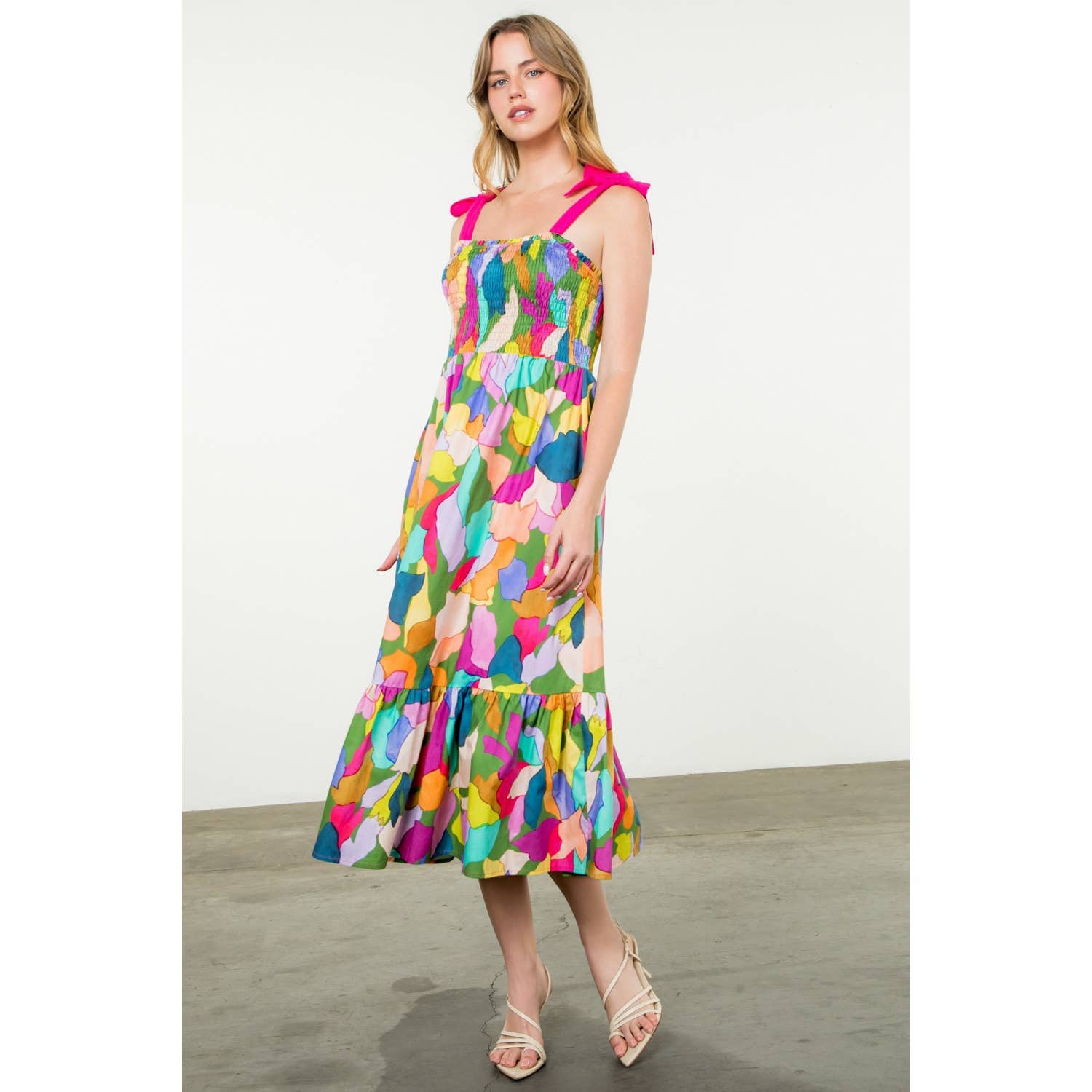 Tie Strap Multi Color Print Dress 926 WEST