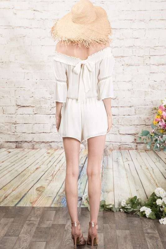 FLORAL EMBROIDERED CUTOUT OFF-SHOULDER ROMPERS