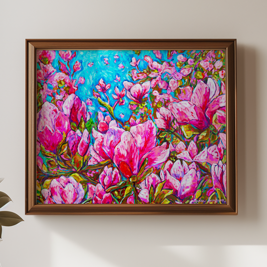 Magnolia Bloom Art, Floral Maximalist Art, Dopamine Decor, Trendy Colorful Wall Poster Audra Style