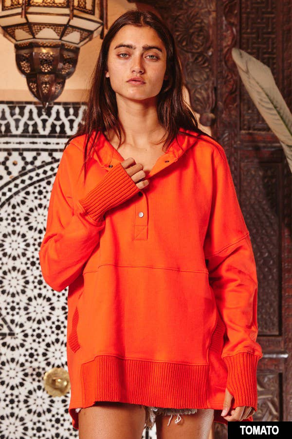 IT1160B French Terry Oversized Solid Hoodie Top BUCKETLIST