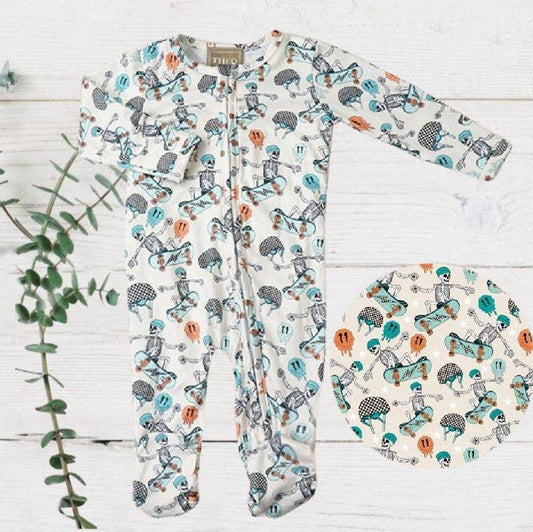 Boys Soft Sleepers Skelly Skateboard Emerson+Ivory