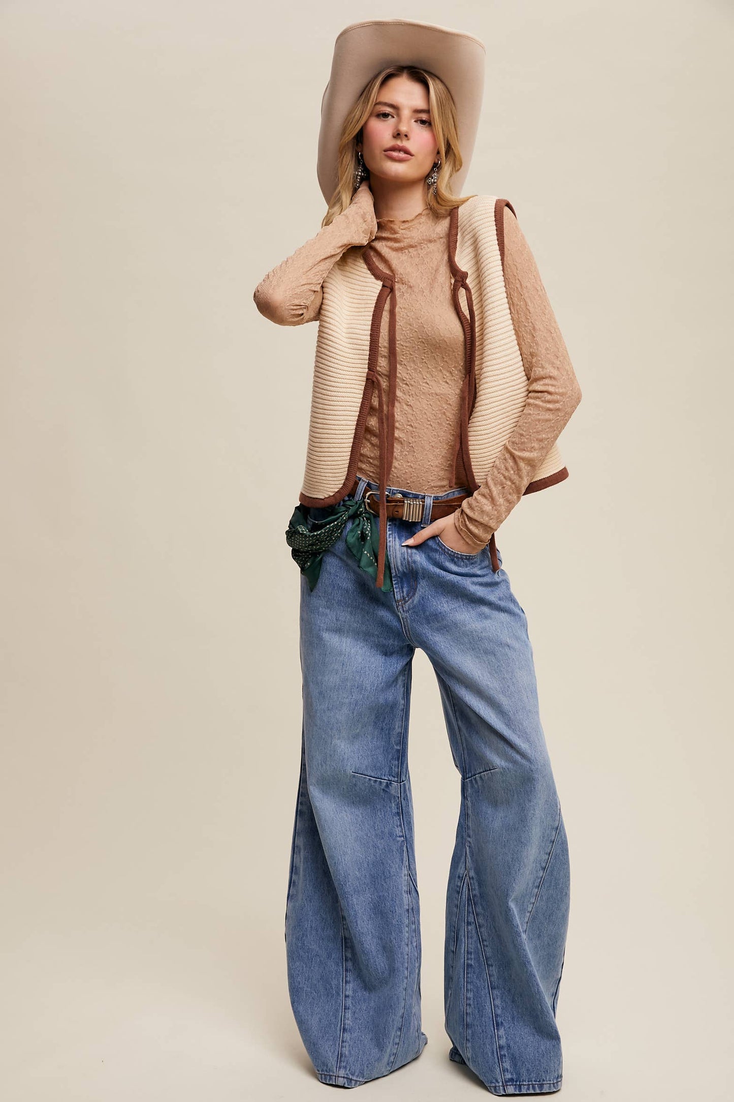 Two-Tone Tie Front Knit Vest LSW0997 Listicle