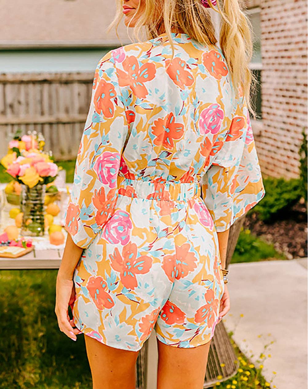 FINAL SALE- Blooming Floral Print Front Tie Romper