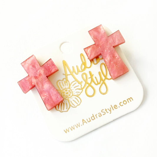 Ruby Pearl Cross Stud - Colorful Earring Audra Style