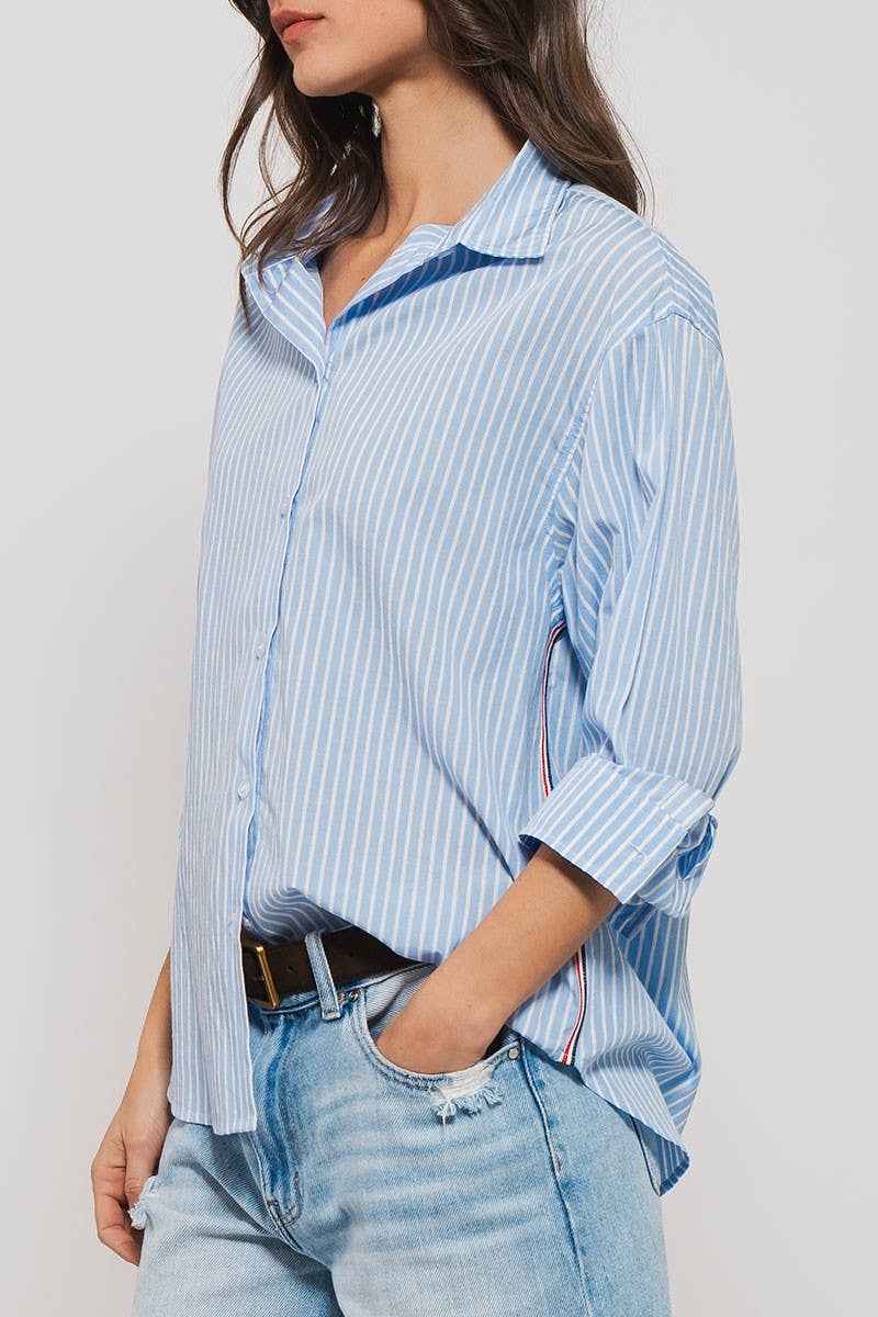 Striped Twill Tape Detail Statement Button Shirt