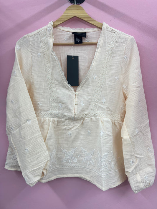 Ivory Cotton Gaze Embroidered Balloon Sleeve Top Pine Apparel