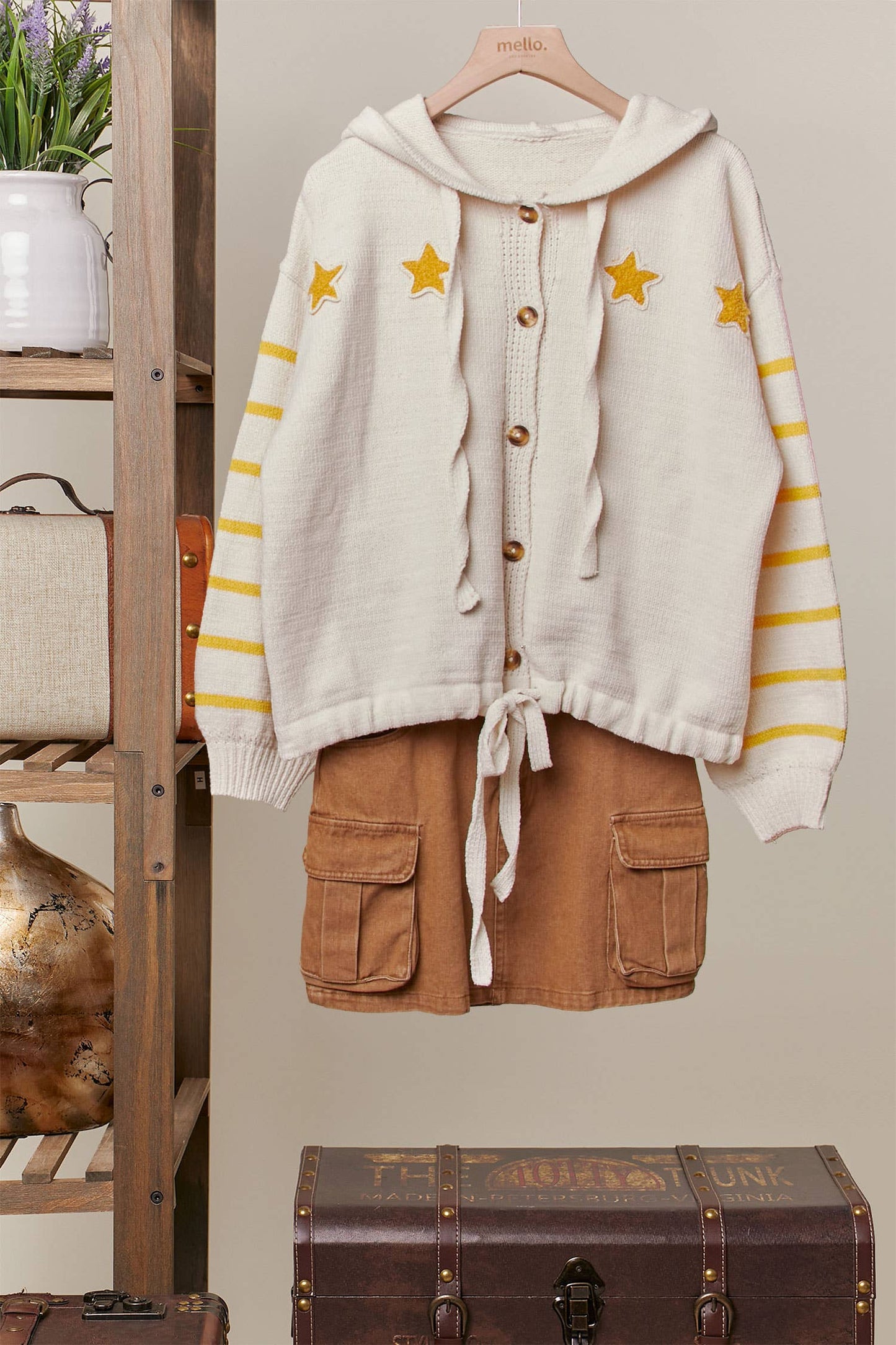 Boucle Star Stripe Hooded Cardigan Mello.
