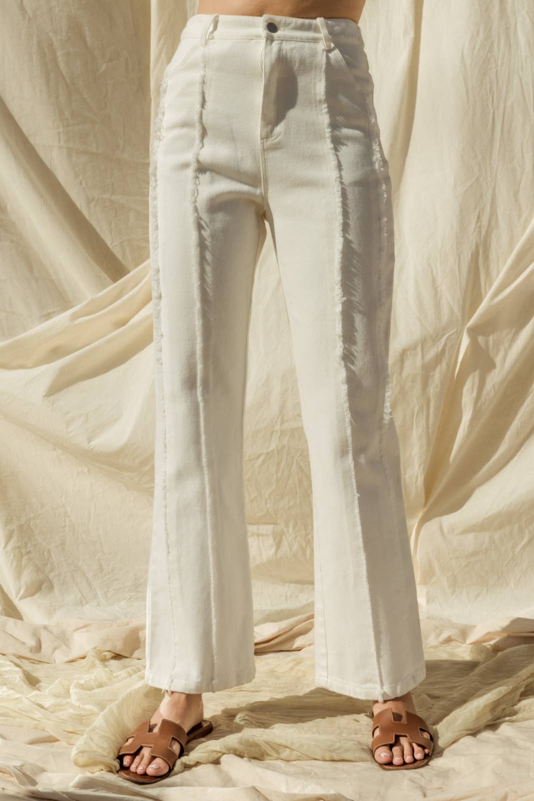 FRAYED HEM FLARE PANTS