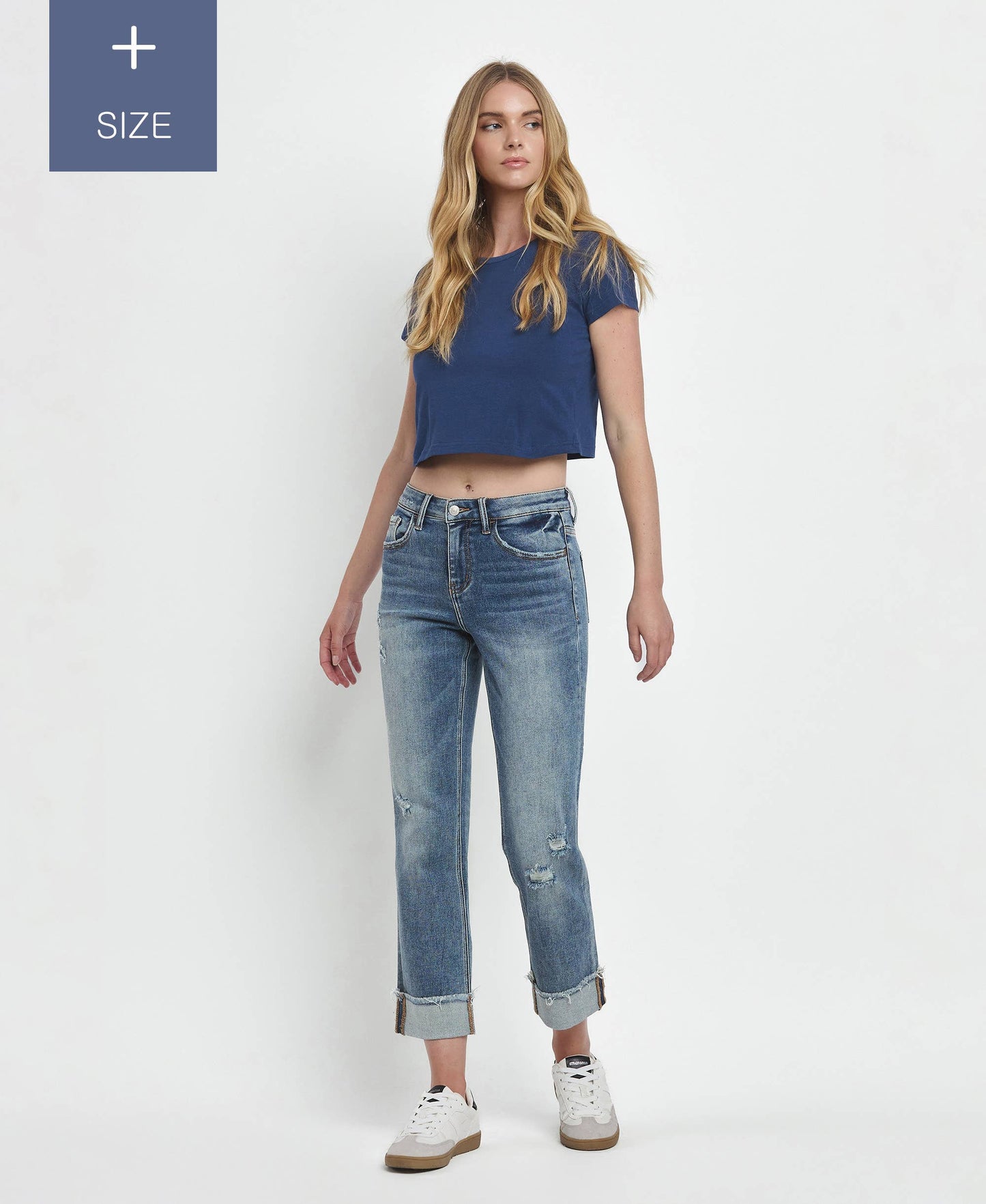 PLUS SIZE HIGH RISE CUFFED STRAIGHT JEANS LV1160-P Lovervet by VERVET