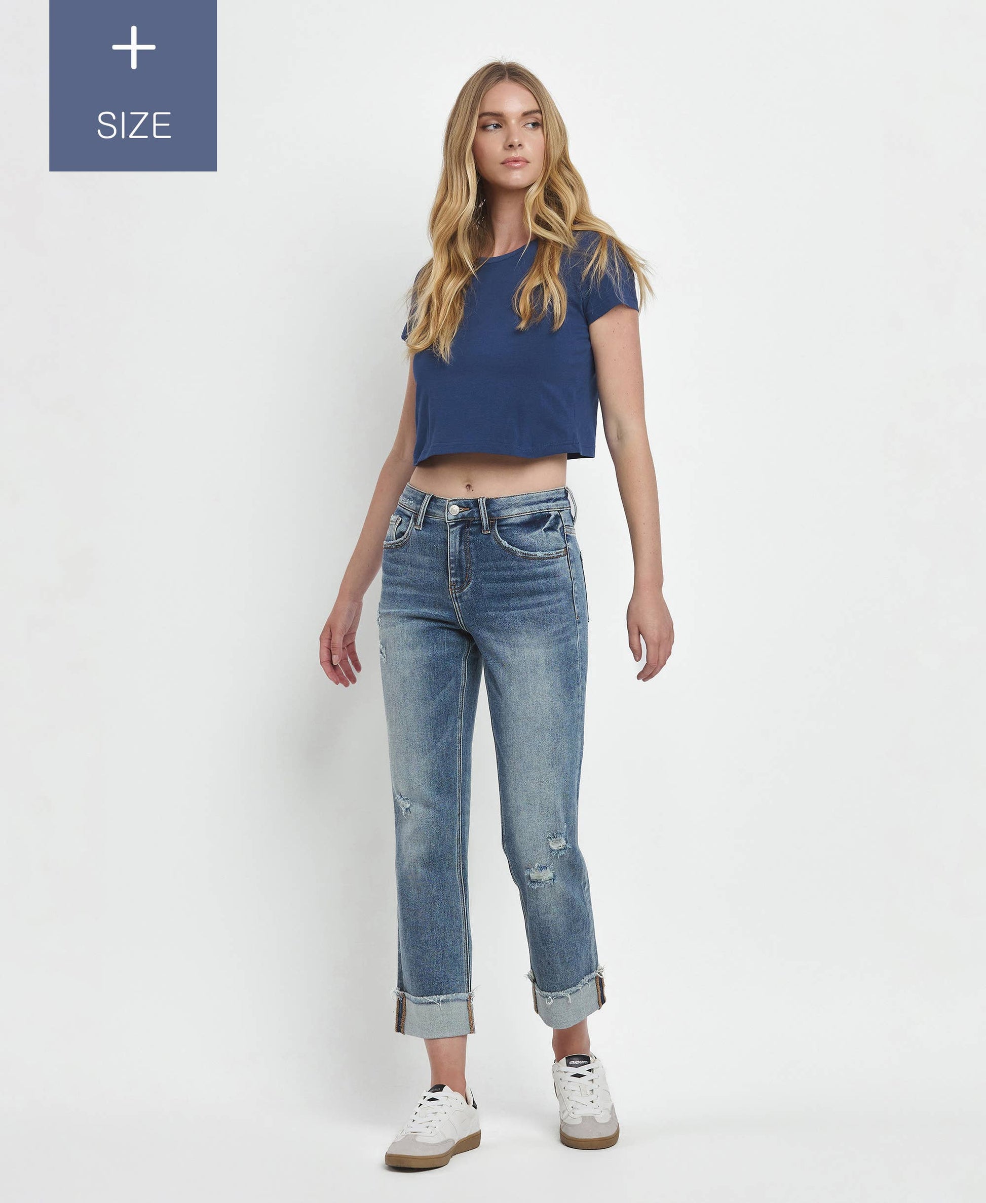 PLUS SIZE HIGH RISE CUFFED STRAIGHT JEANS LV1160-P Lovervet by VERVET