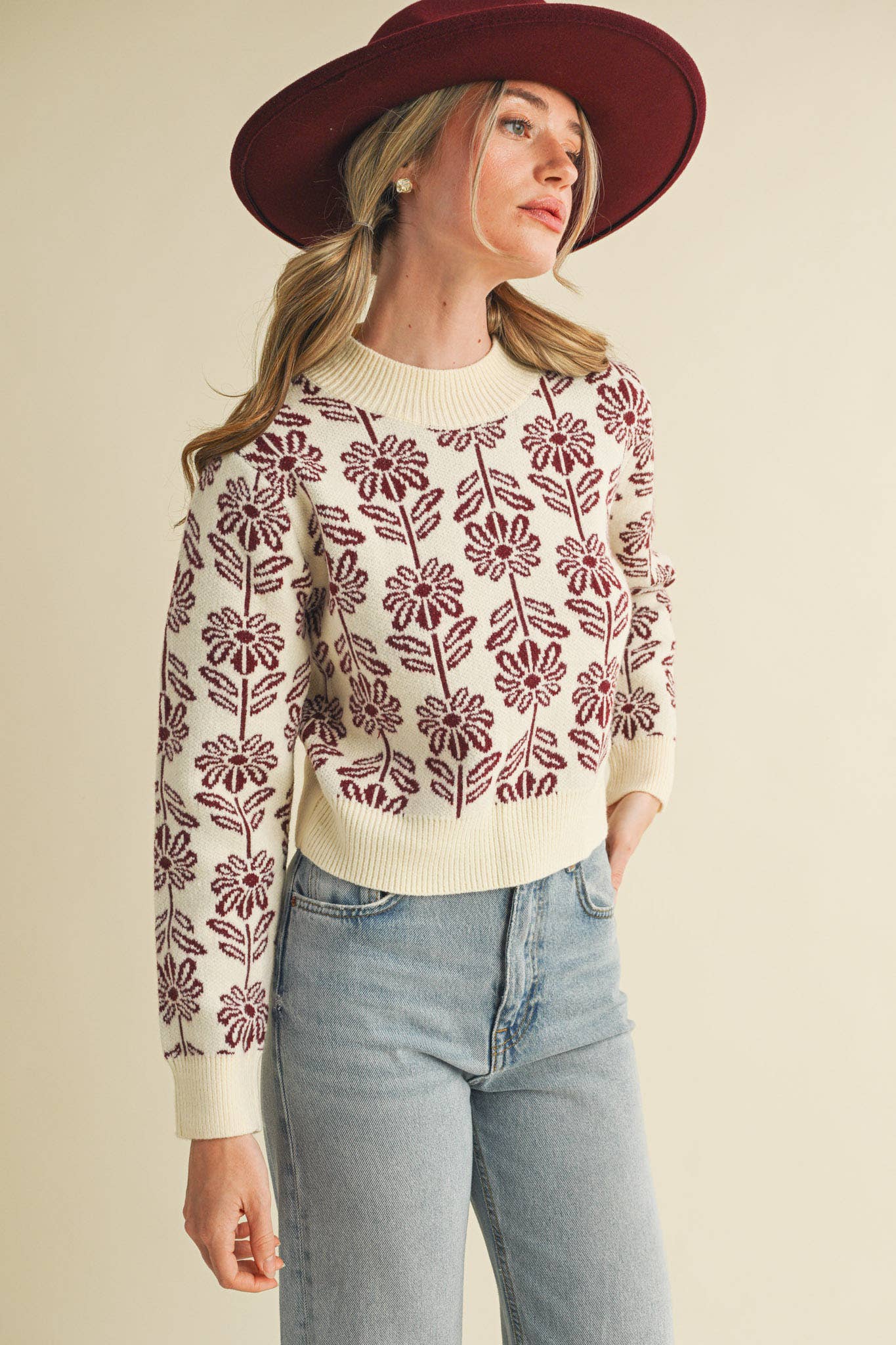 FLORAL PATTERN KNIT SWEATER MSW1336 &MERCI