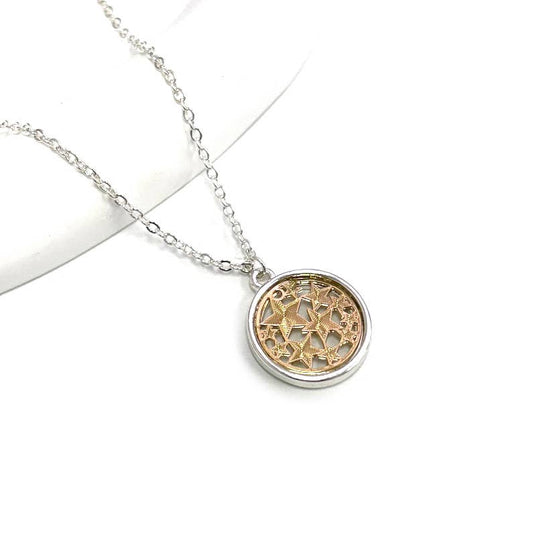 Star Filigree Cutout Round Pendant Two Tone Necklace StarryNYC