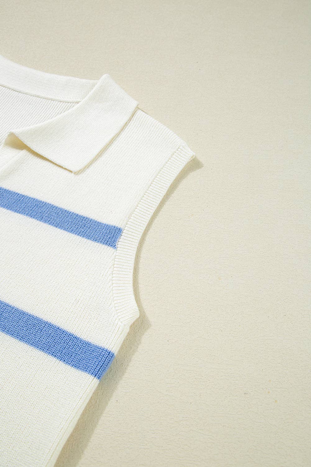 Stripe Collared V-Neck Sleeveless Sweater Top