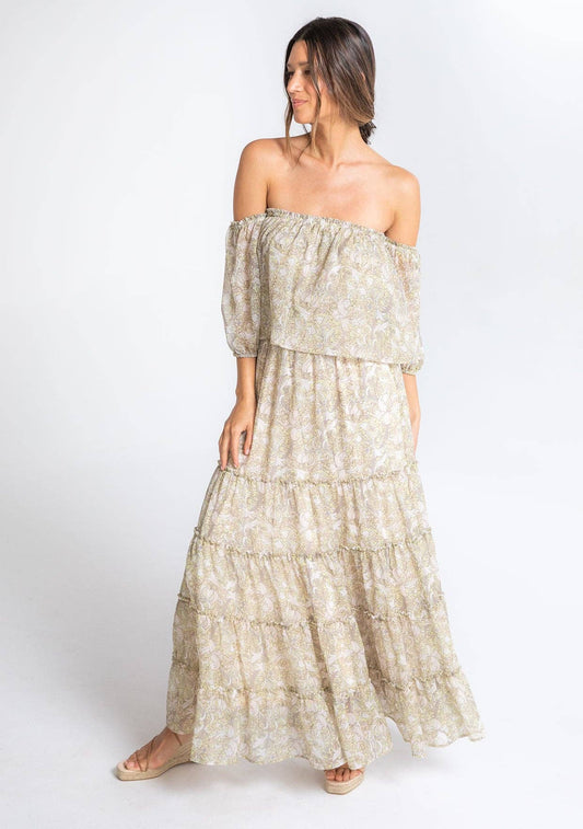 Paisley Off Shoulder Long Sleeve Maxi Dress