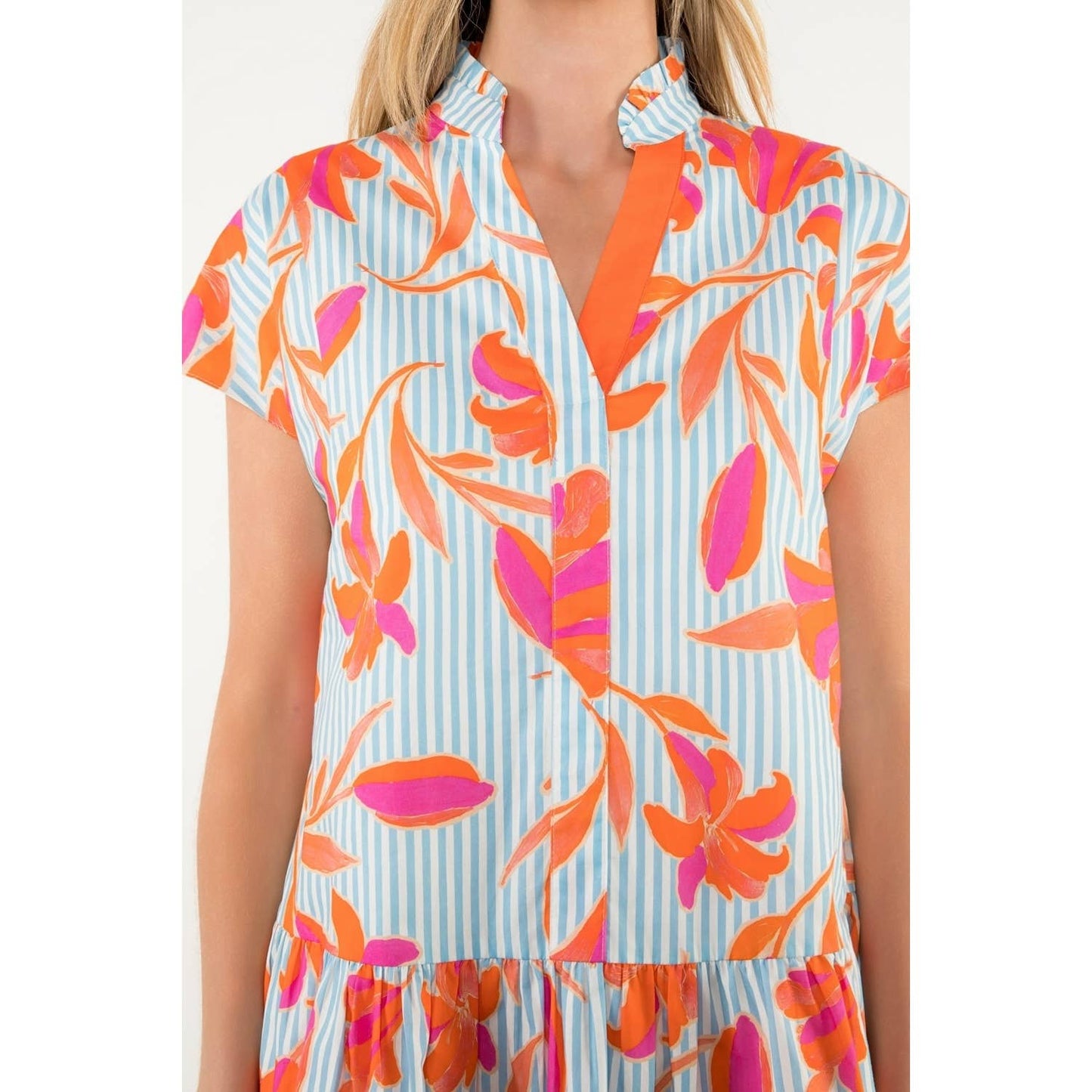 Short Sleeve Striped Floral Dress