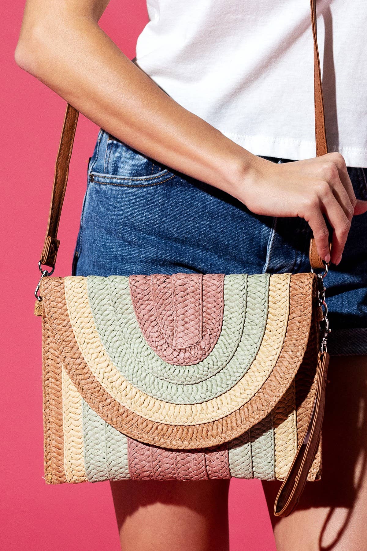 Colorful Striped Straw Crossbody/Clutch