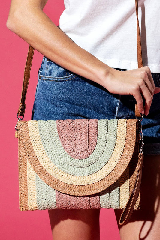 Colorful Striped Straw Crossbody/Clutch