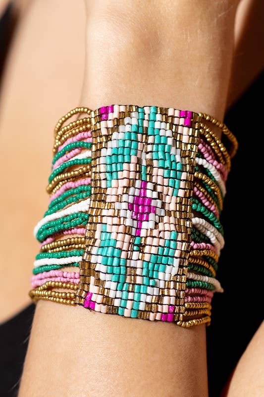 Colorful Southwestern Seed Bead Stretch Bracelet