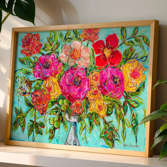 Milk Glass Floral, Maximalist Art, Dopamine Decor, Trendy Colorful Wall Poster Audra Style