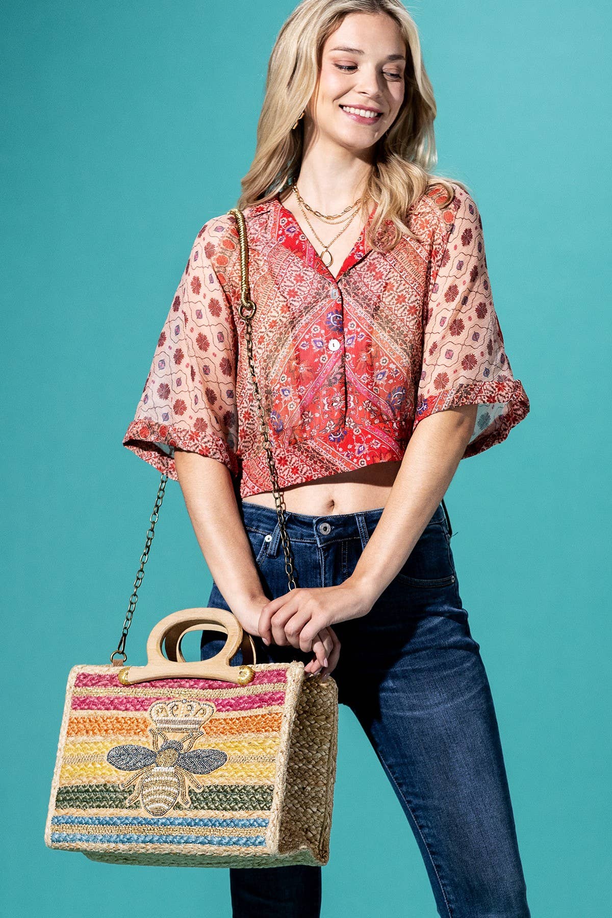 Azure-Bee Jute Tote Bag