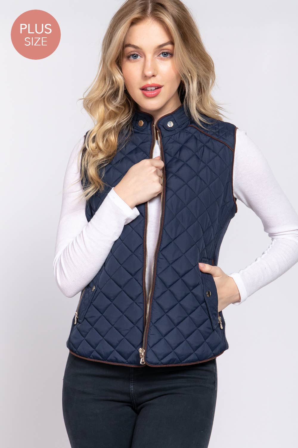 Suede Piping Quilted Padding Vest Active Basic | Active USA