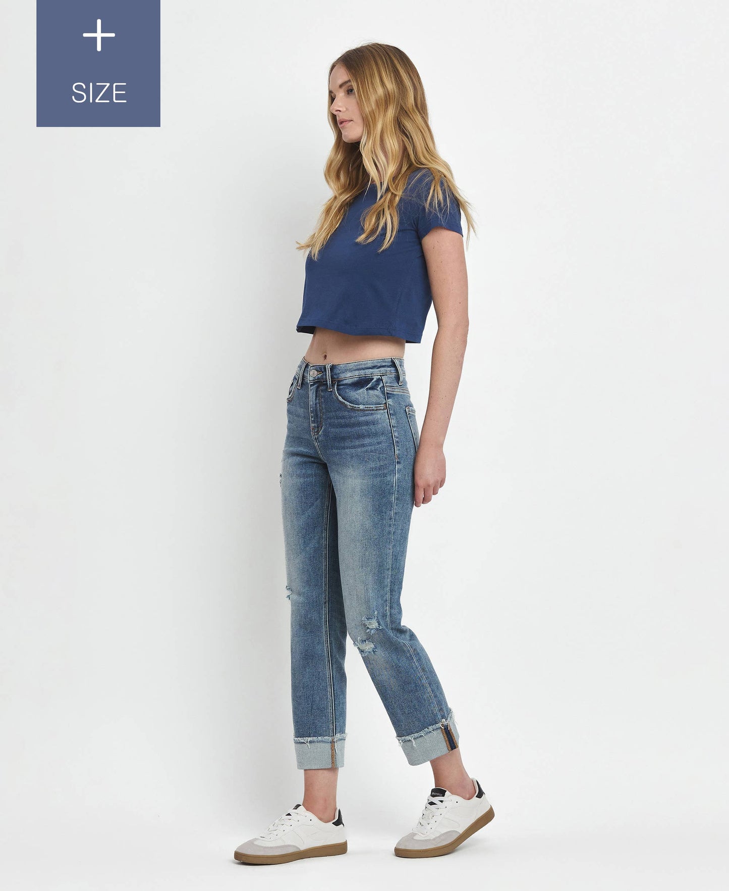 PLUS SIZE HIGH RISE CUFFED STRAIGHT JEANS LV1160-P Lovervet by VERVET