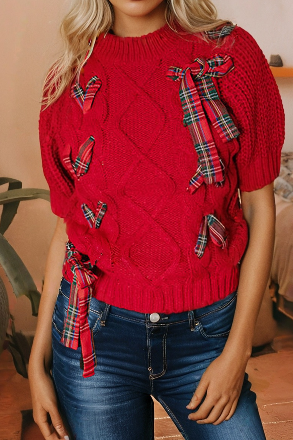 LDC Cable Knit Christmas Holiday Puff Short Sleeve Sweater Little Daisy Closet