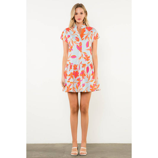 Short Sleeve Striped Floral Dress