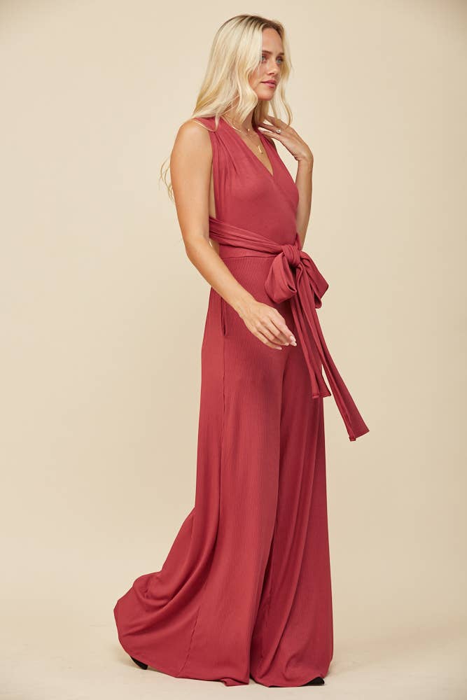 BOHO RIBBED MAGIC MULTIWEAR JUMPSUIT - MARSALA