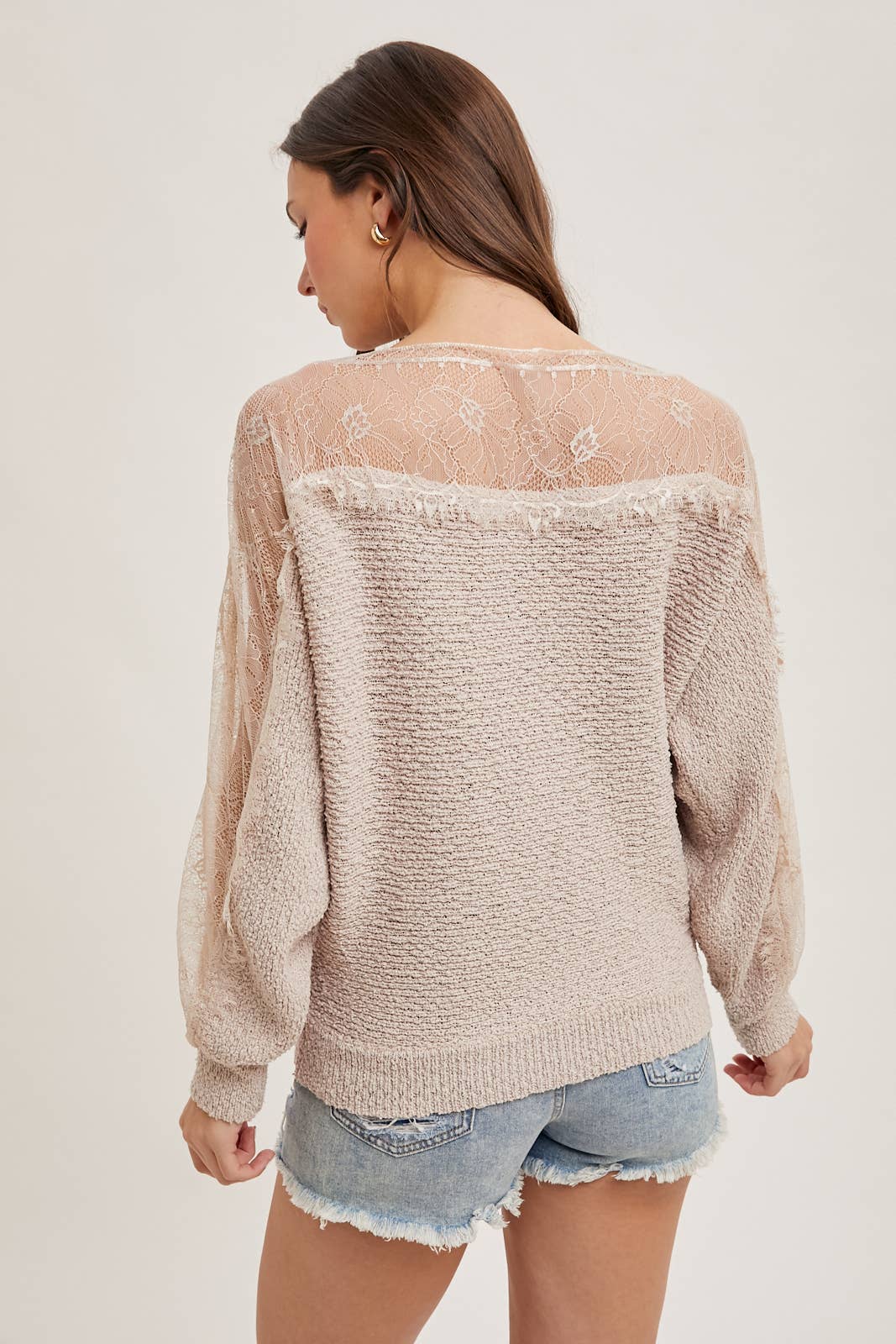 BOAT NECK LACE TRIMMED KNIT SWEATER PULLOVER