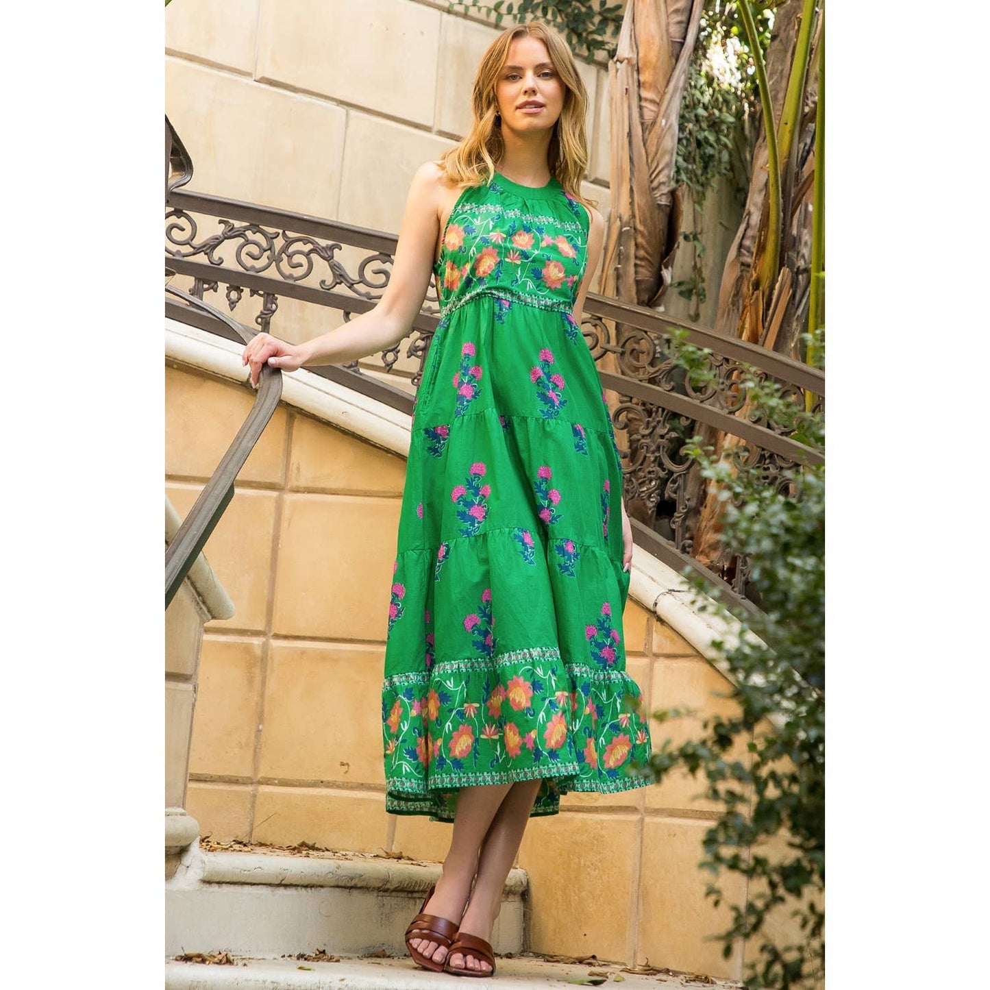 Halter Neck Floral Print Maxi Dress