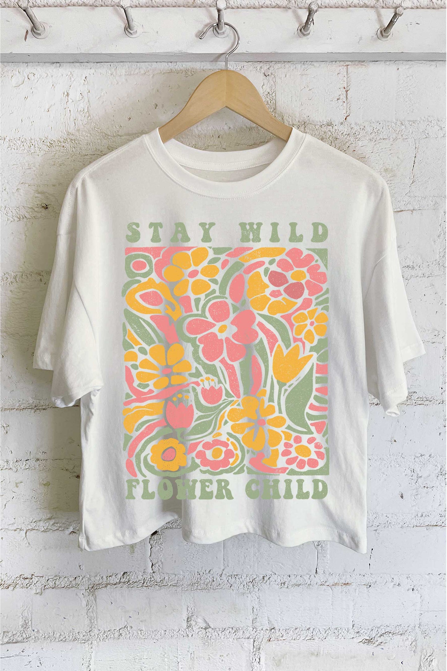 STAY WILD FLOWER CHILD GRAPHIC LONG CROP TOP