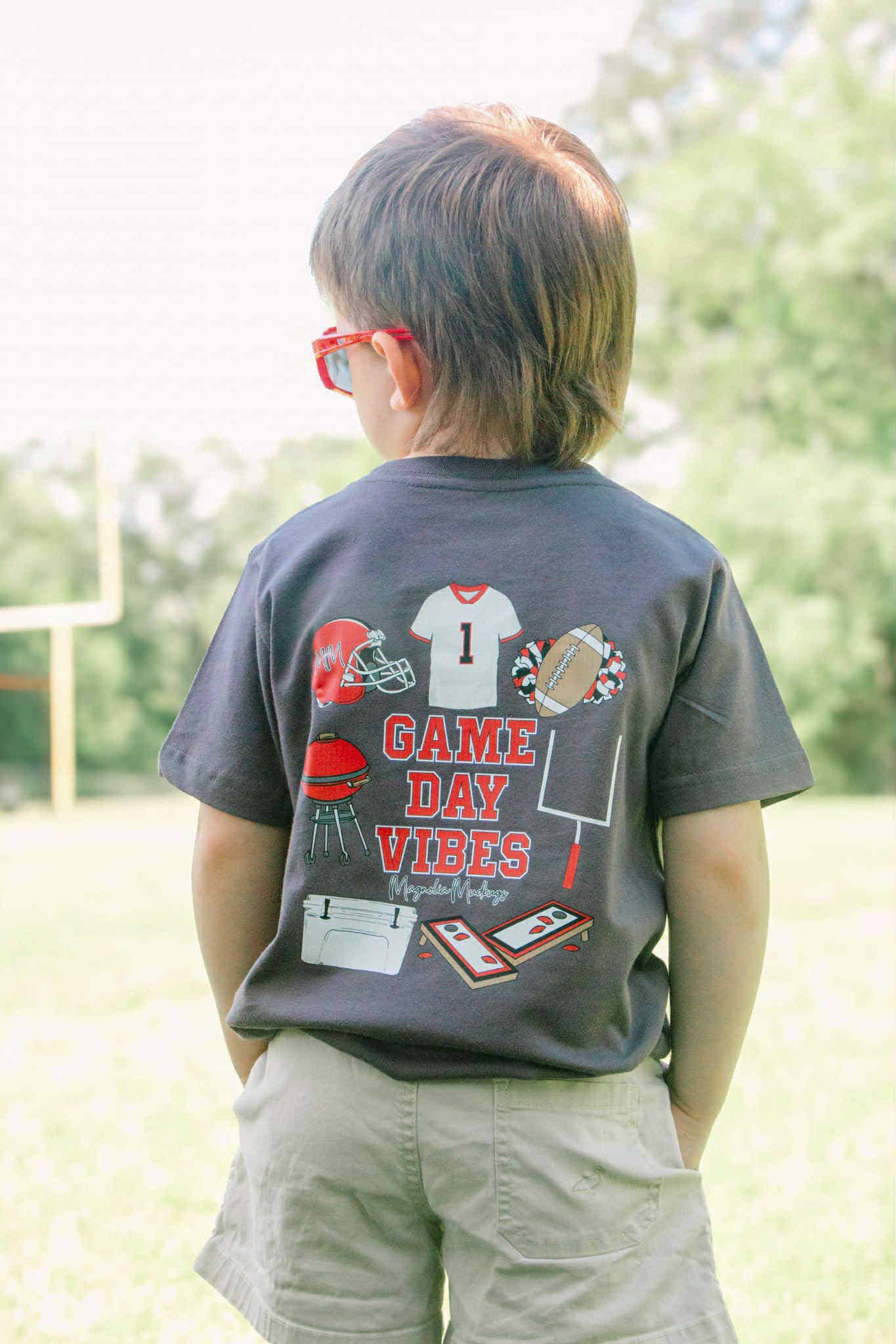 Game Day Vibes | Red + Black | Football Kid’s Tee Magnolia Mudbugs
