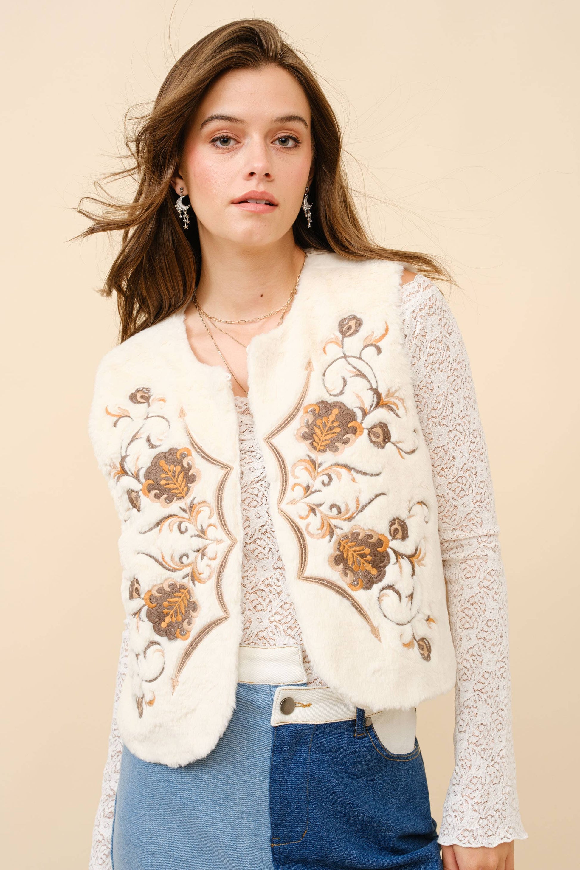 35084J - Western Embroidered Fur Vest Blue B