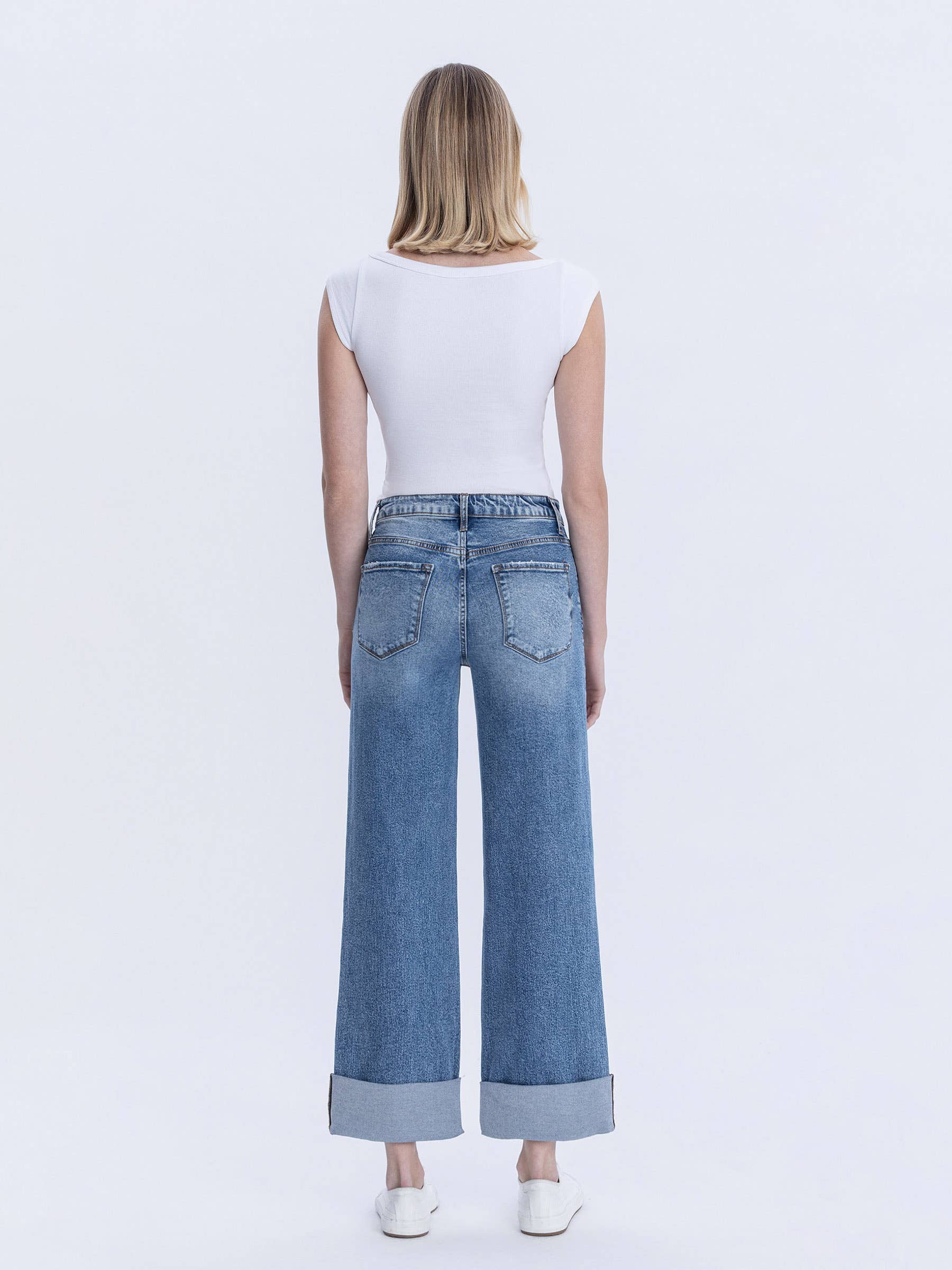 SUPER HIGH RISE DOUBLE CUFFED BAGGY WIDE JEANS LV1459 Lovervet by VERVET