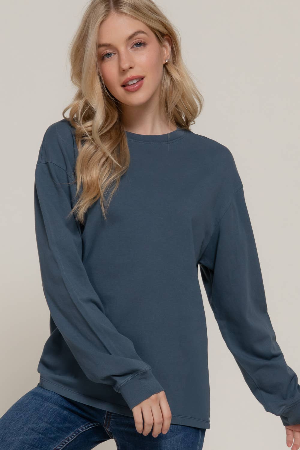 Long Sleeve Round Neck Garment Dye Tee Active Basic | Active USA