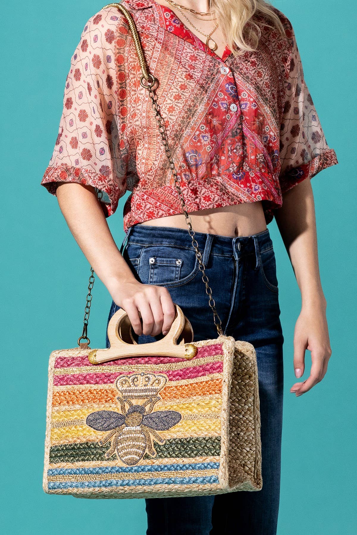 Azure-Bee Jute Tote Bag