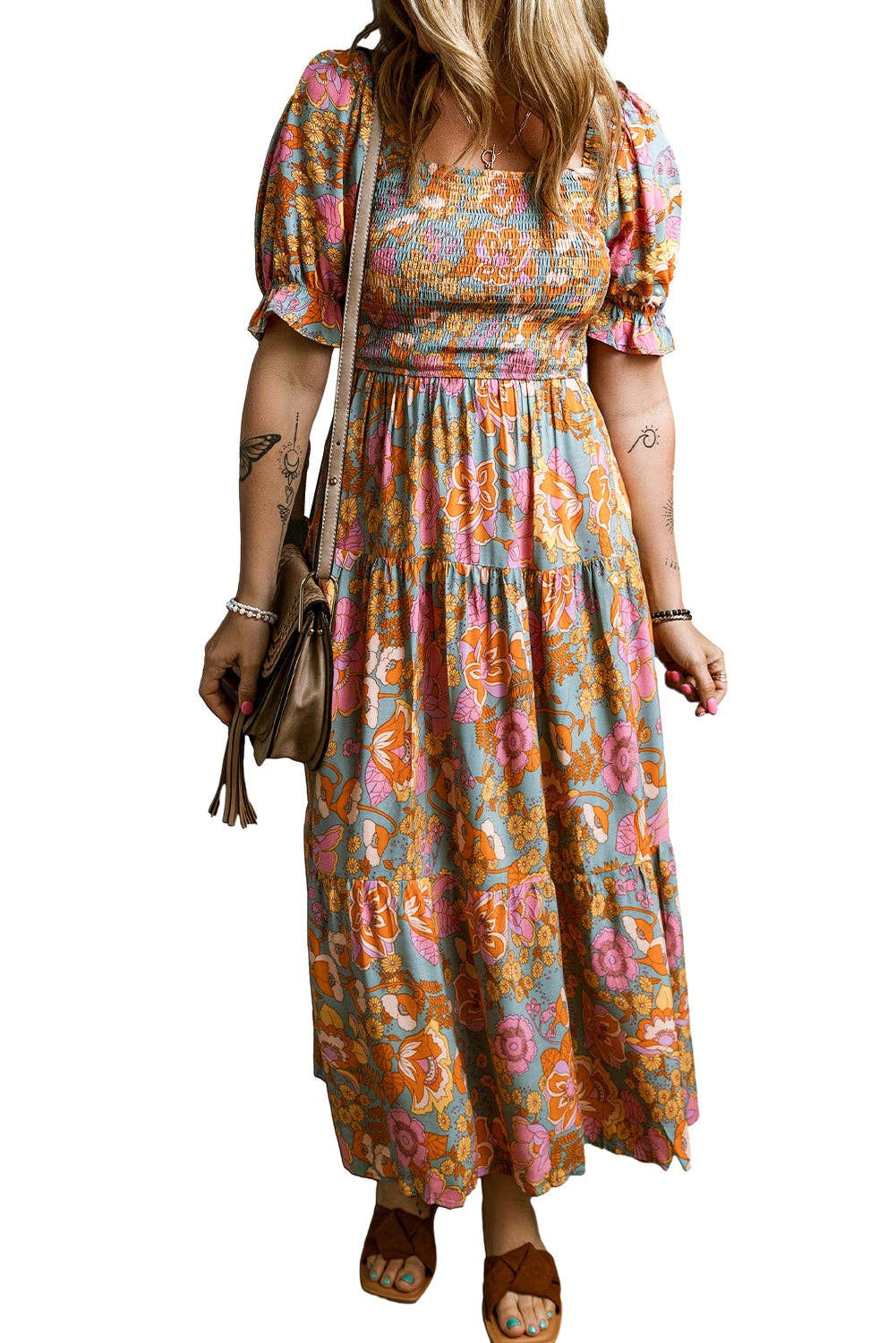 FINAL SALE- Floral Smocked Puff Sleeve Dress