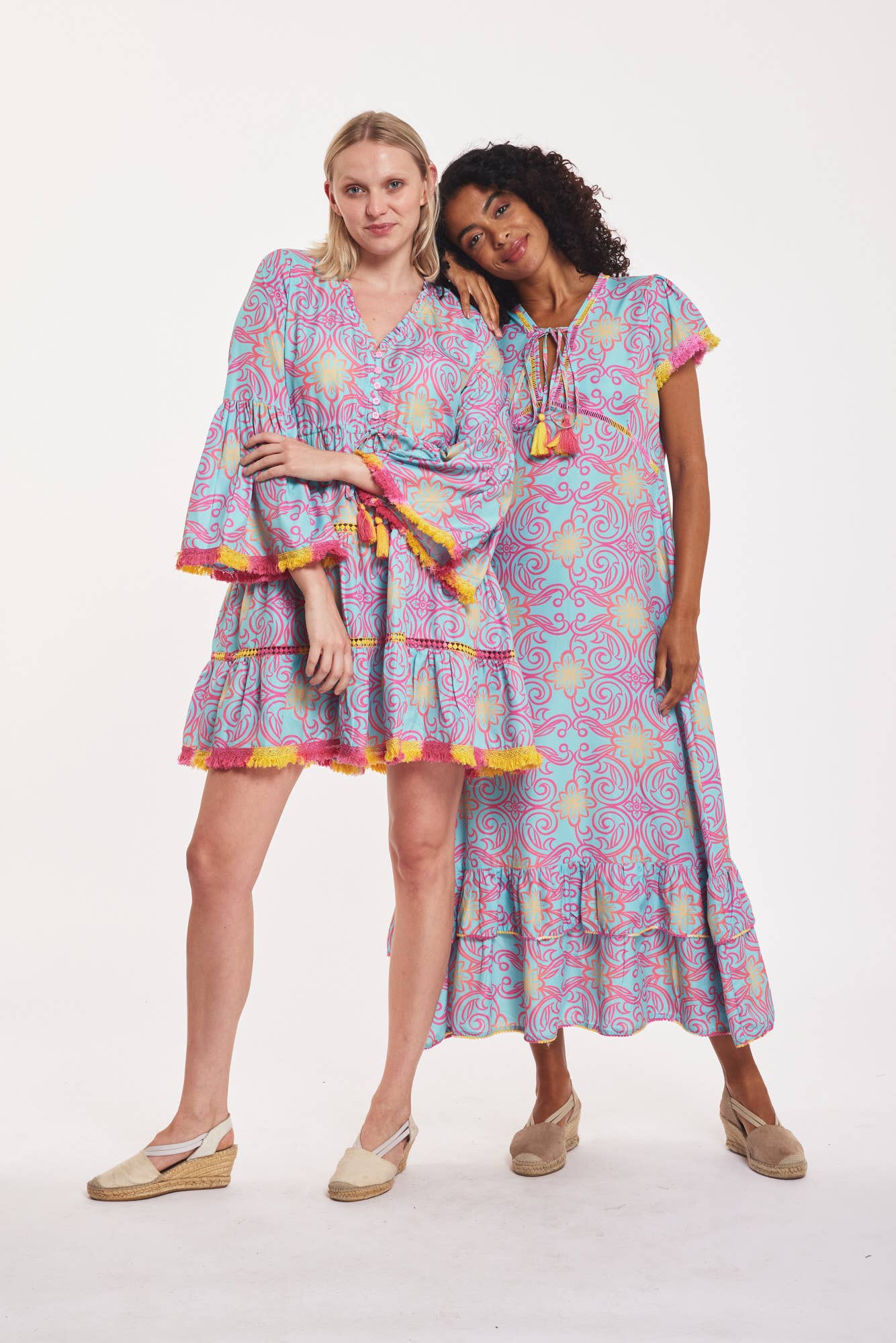 FINAL SALE- Desideria Dress Majolica Arbor Blue Red Gold Spring Summer