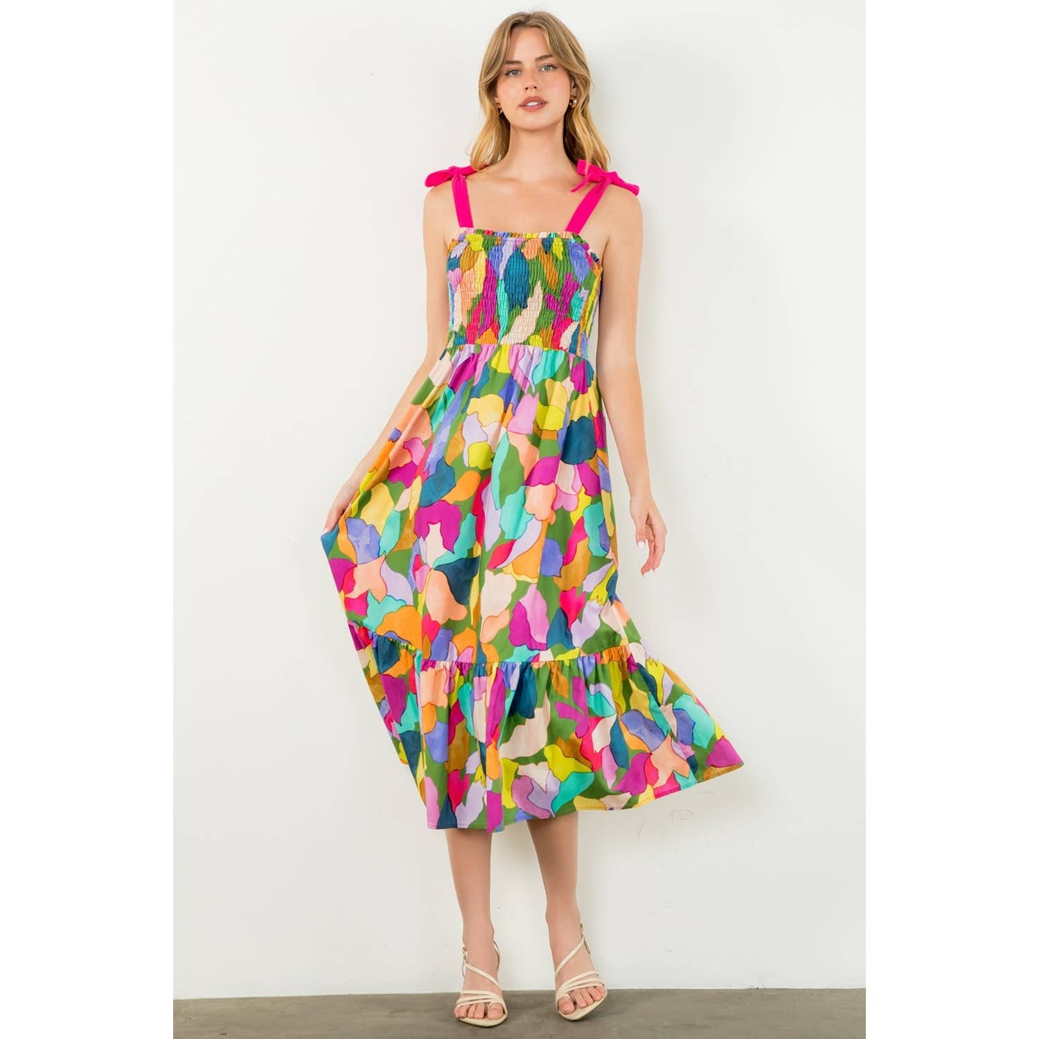 Tie Strap Multi Color Print Dress 926 WEST