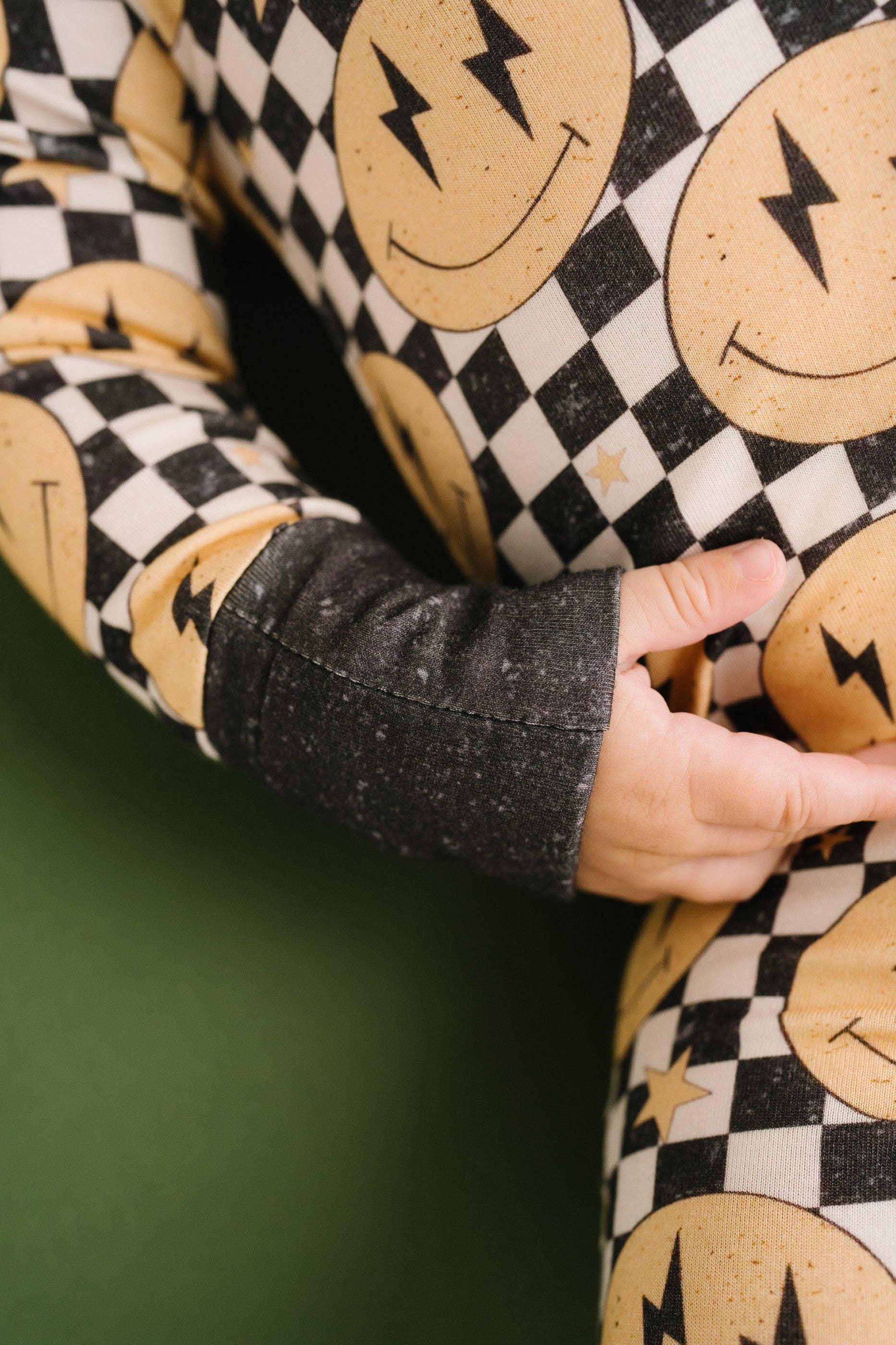 Lightning Checkered Smiley Bamboo Sleeper Emerson+Ivory