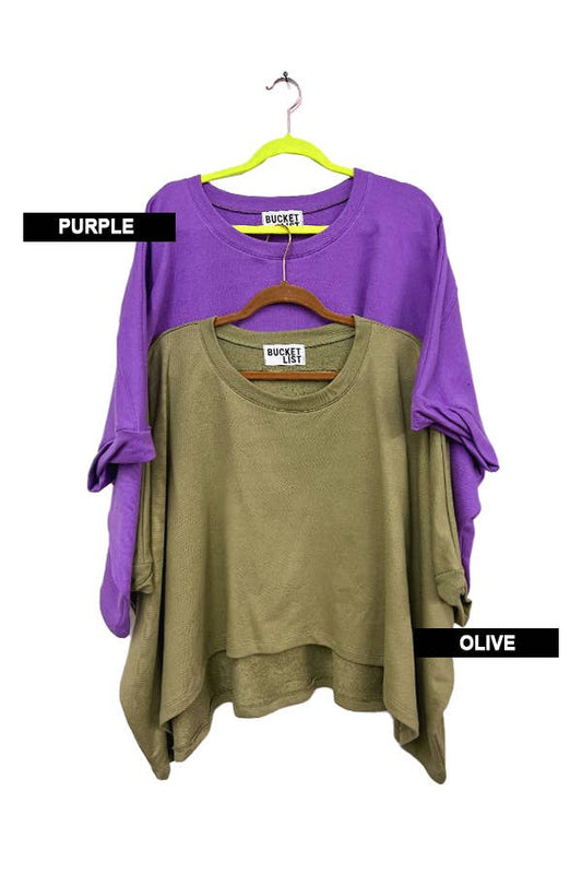 Bucketlist (Purple) T1704D Solid French Terry Semi Crop Top BUCKETLIST