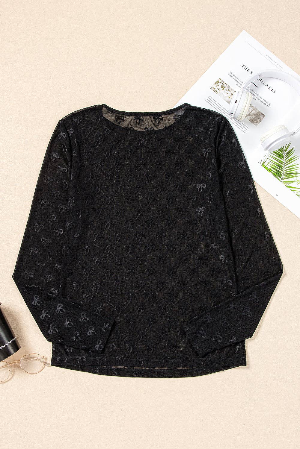 Bow Mesh Long Sleeve Top LALA LOO