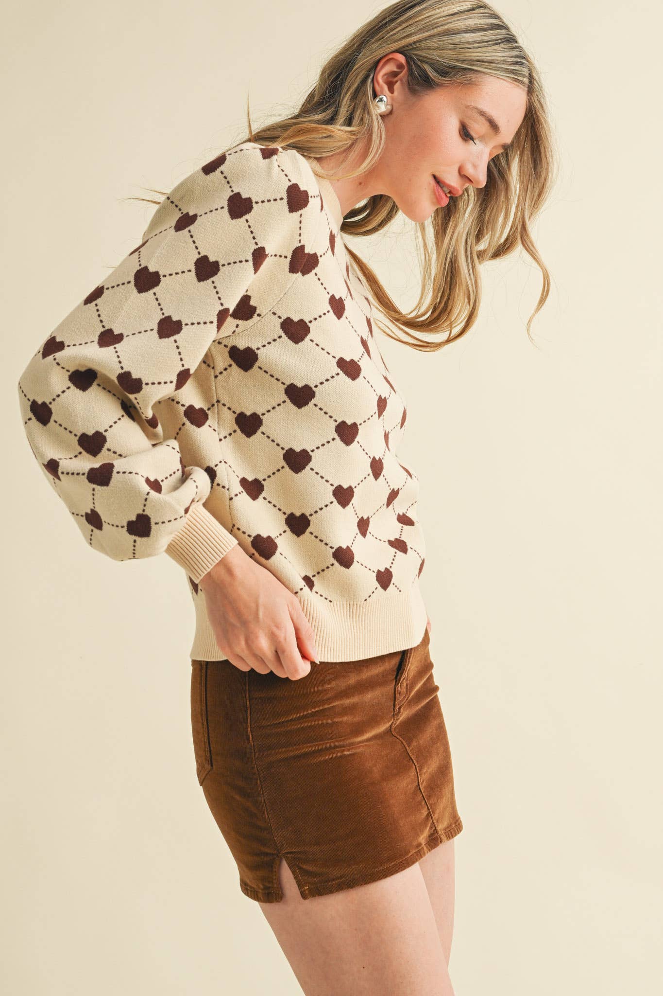 HEART KNIT PUFF SLEEVE SWEATER &MERCI