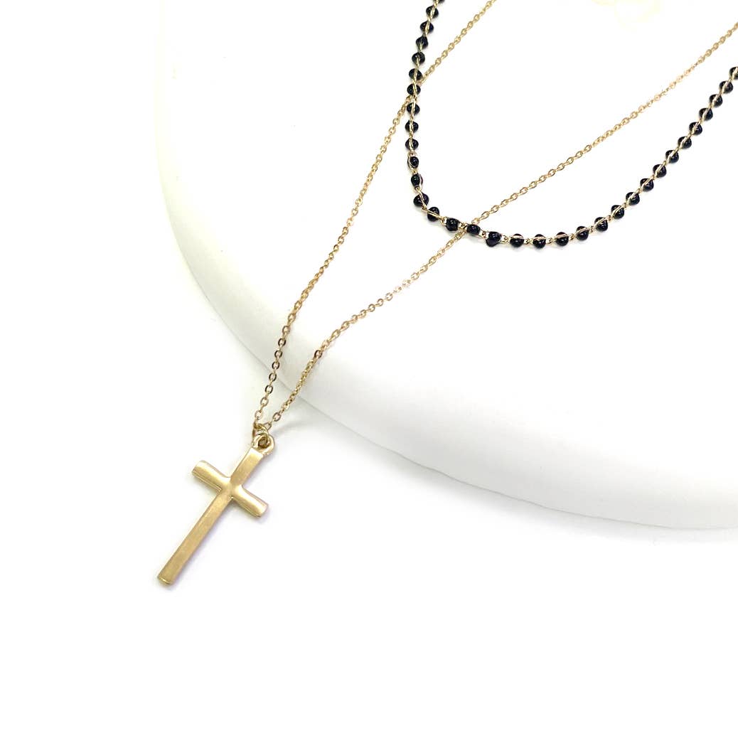Epoxy Enamel Beaded Chain with Cross Pendant Necklace StarryNYC