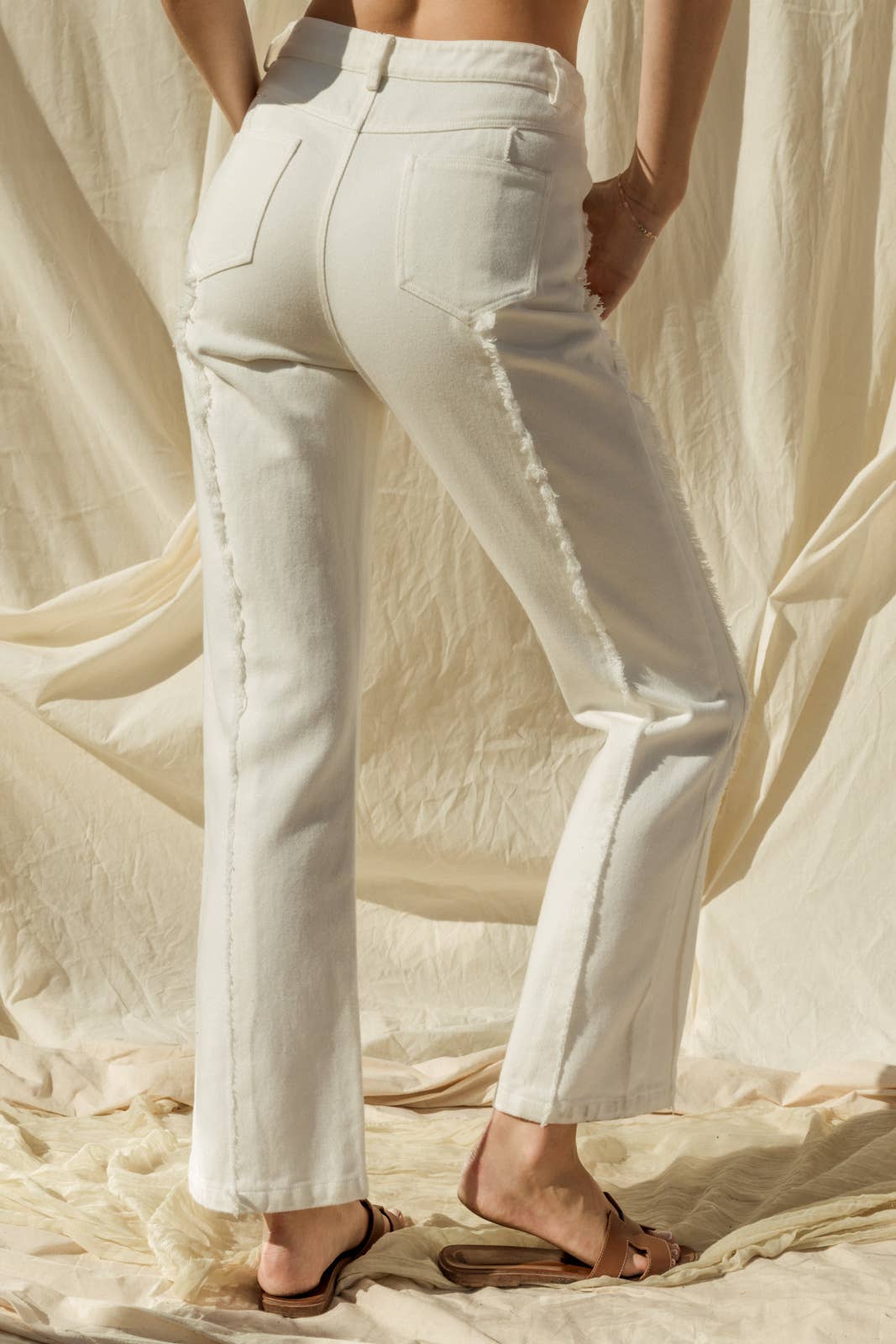 FRAYED HEM FLARE PANTS