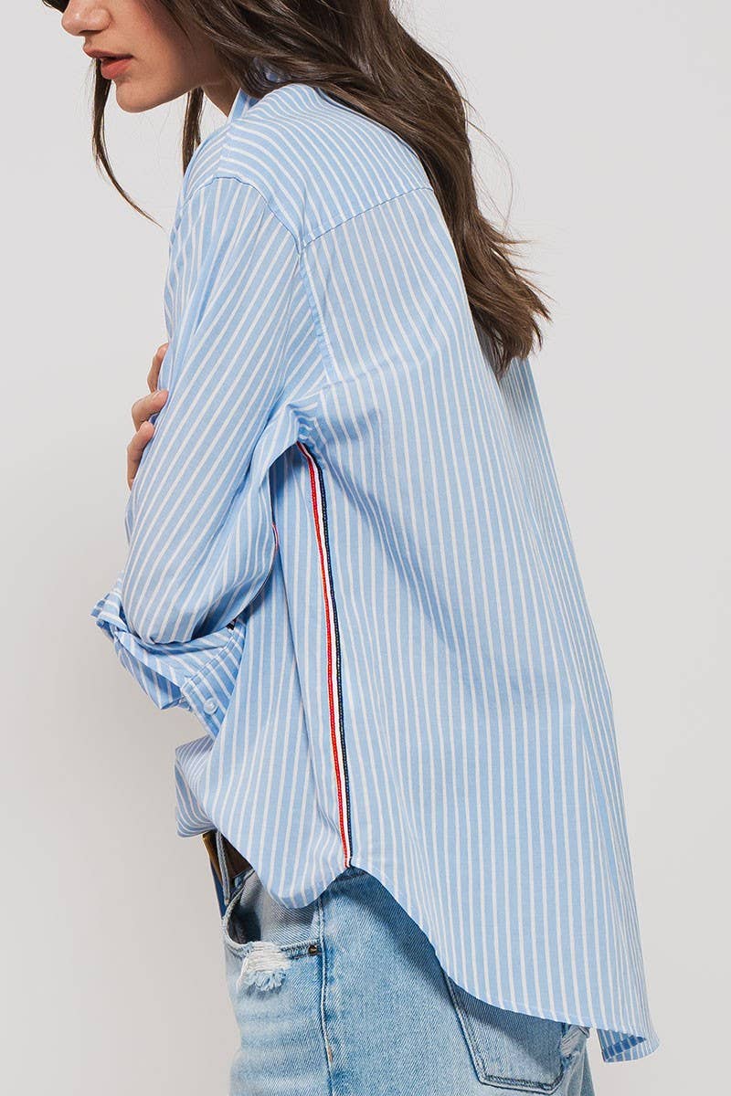 Striped Twill Tape Detail Statement Button Shirt