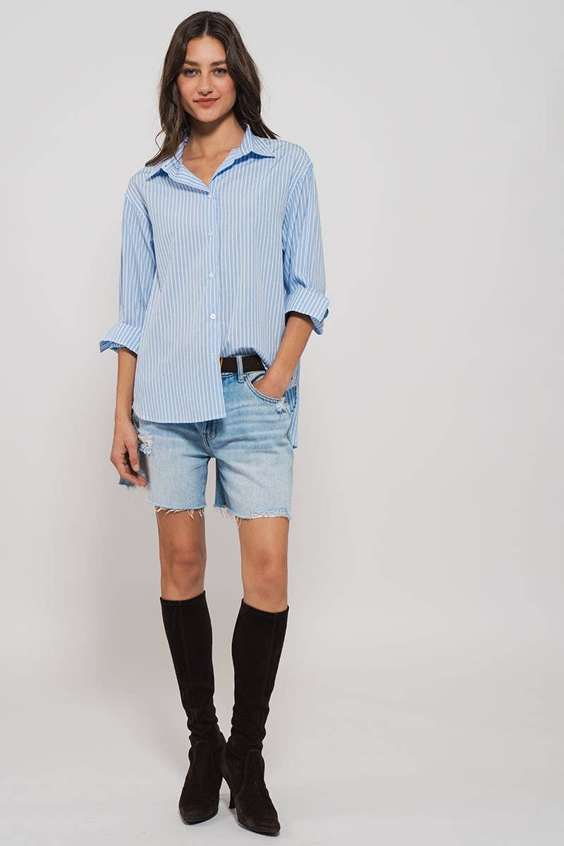 Striped Twill Tape Detail Statement Button Shirt