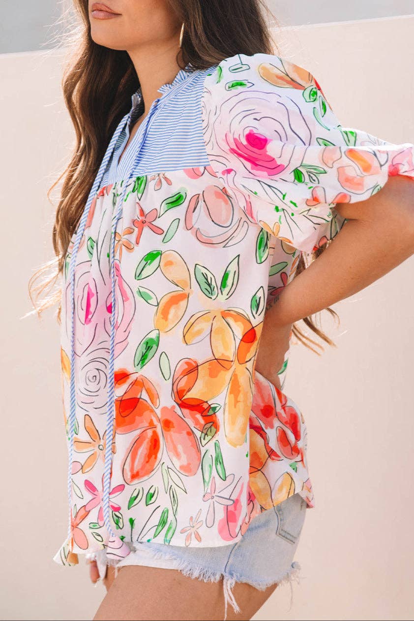 FINAL SALE- Floral Stripe Puff Sleeve Blouse